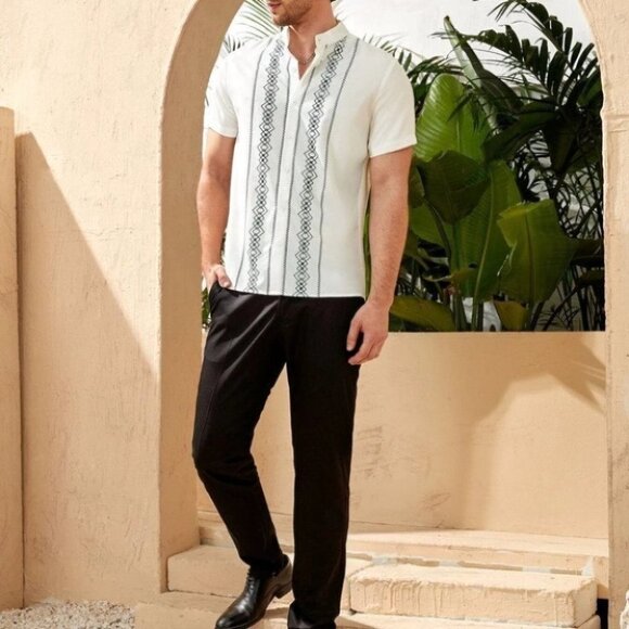 White Casual Men's Argyle Pattern Shirt - Picture 6 of 6